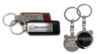 Custom Dealer Keychains Custom Dealer Keychains made of metal with dealership logo and information